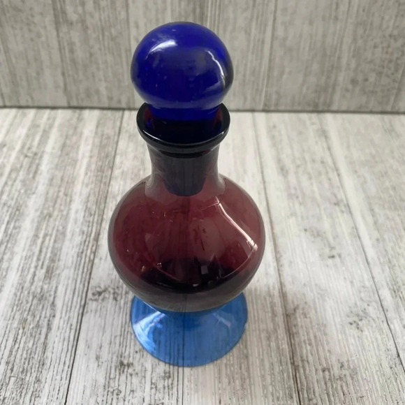 Beautiful Amethyst and Cobalt Blue Bi Color Glass Perfume Bottle - Picture 2 of 9